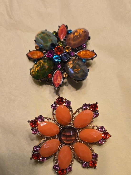 Jewelry - Multicolor & Coral Flower Crystal Brooch Set - Women Jewelry